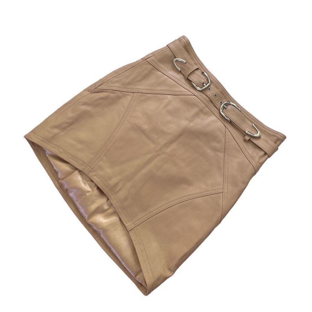 Camila Coelho Luci‎ Leather Mini Skirt in Nude - Picture 7 of 12